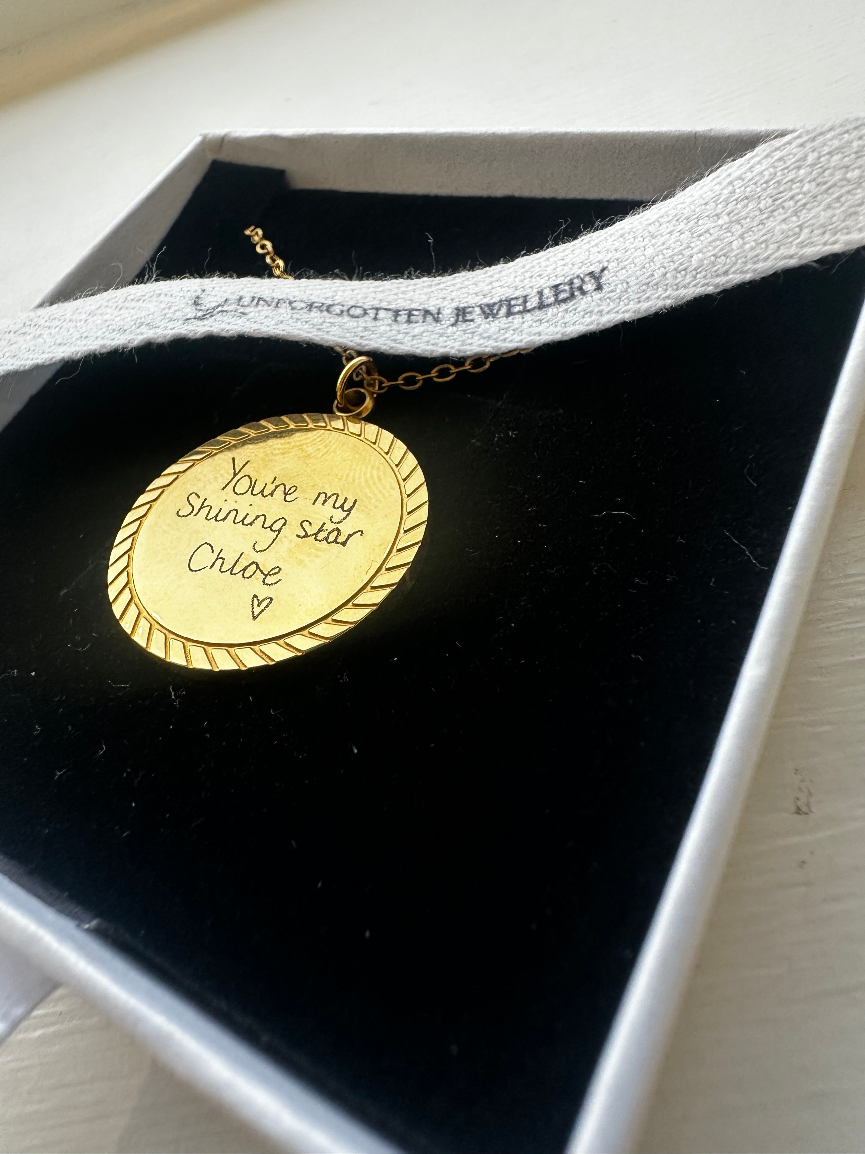 Engravable Rope Edge Disc Necklace