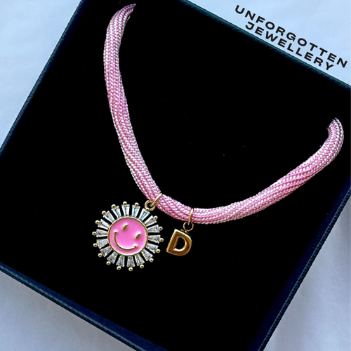 Bubblegum smiley initial necklace