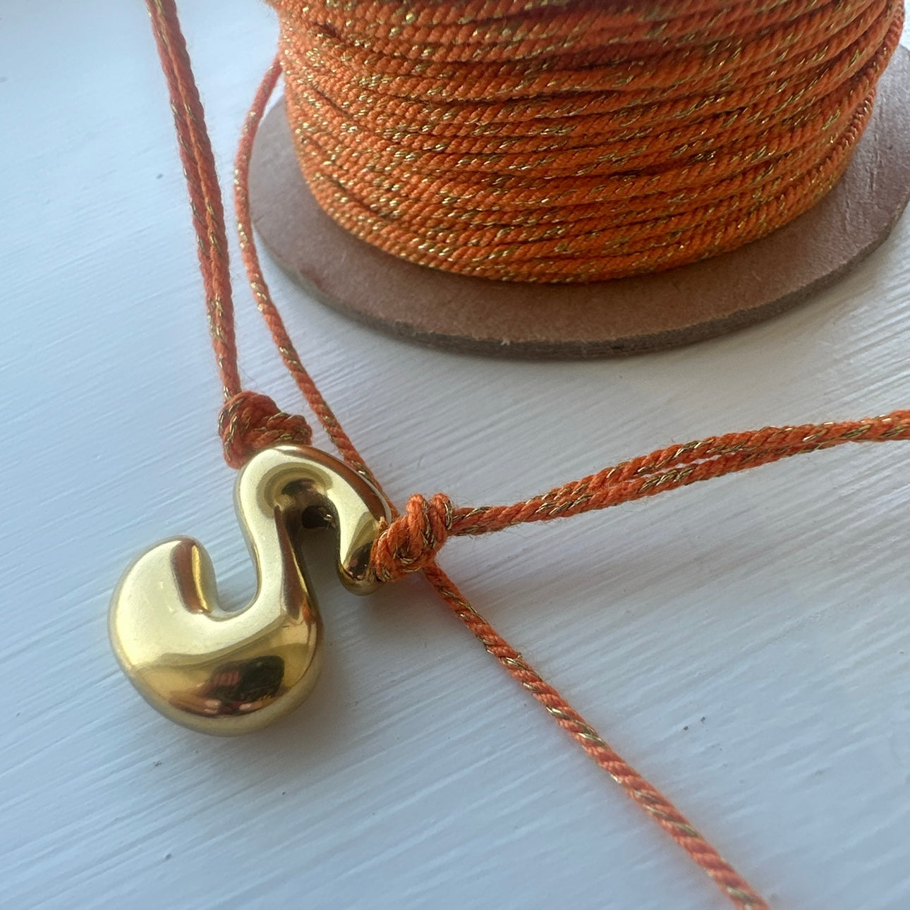 Colour threaded bubble initial necklace