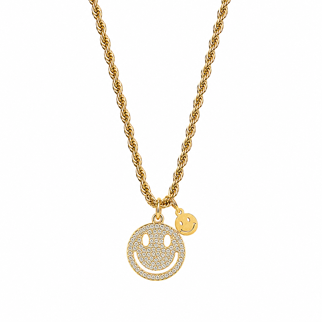 Diamanté double up smiley necklace