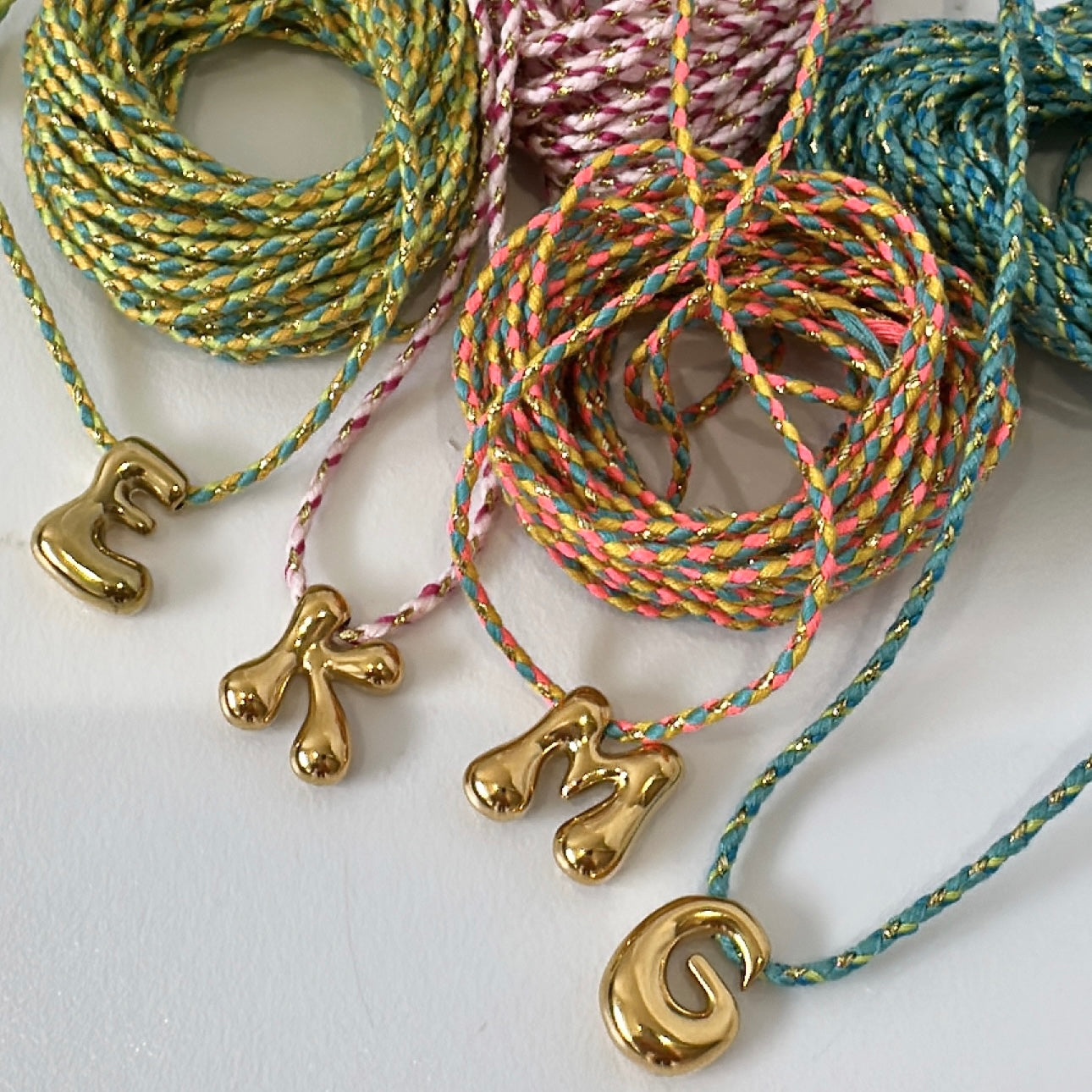 Multi Colour threaded bubble initial necklace