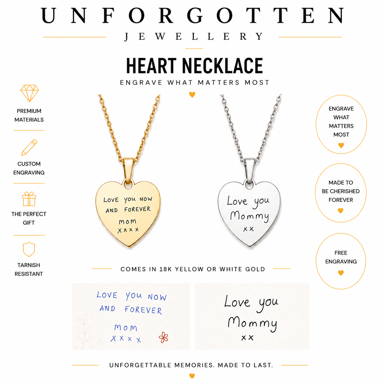Engraved Classic Heart Pendant Necklace