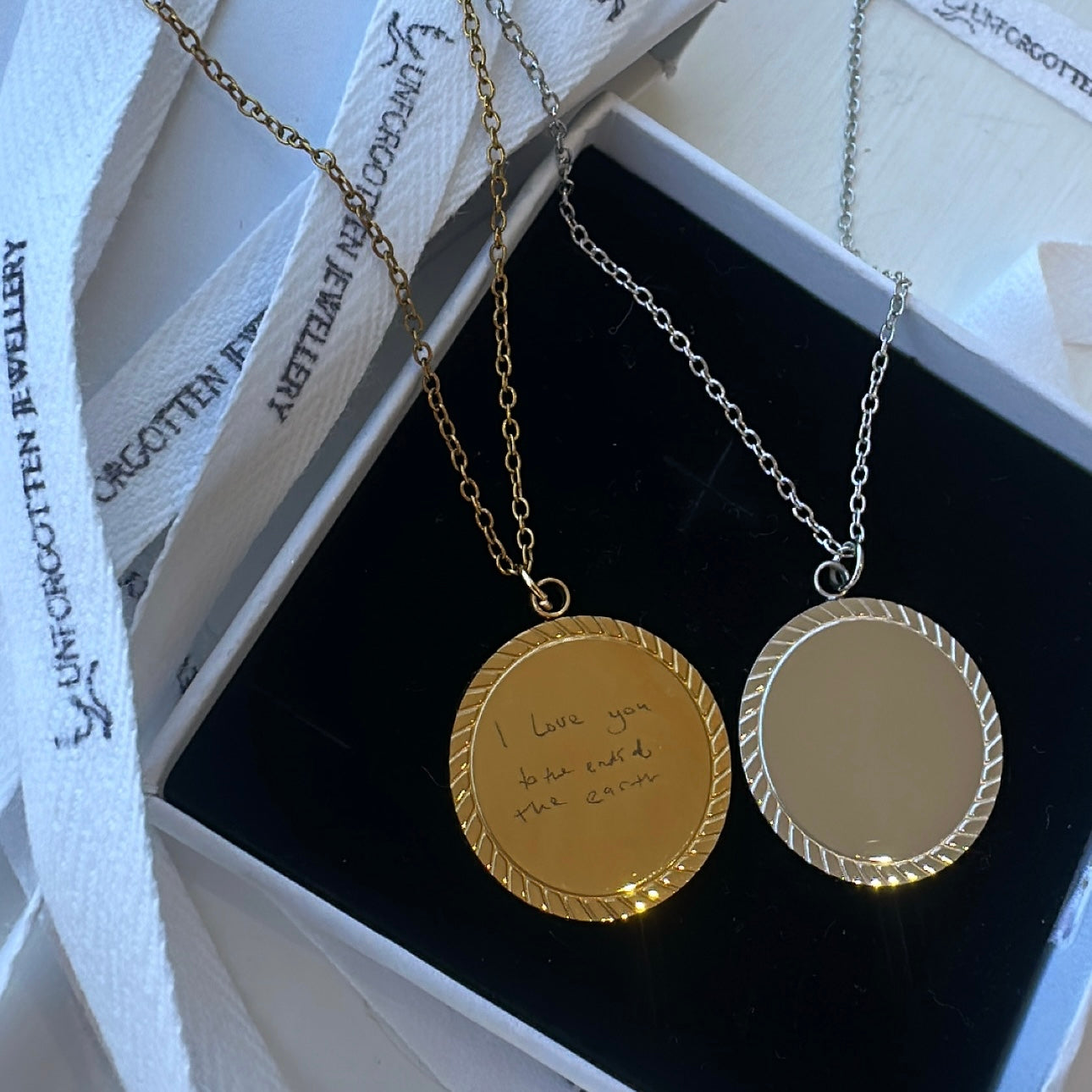 Engravable Rope Edge Disc Necklace