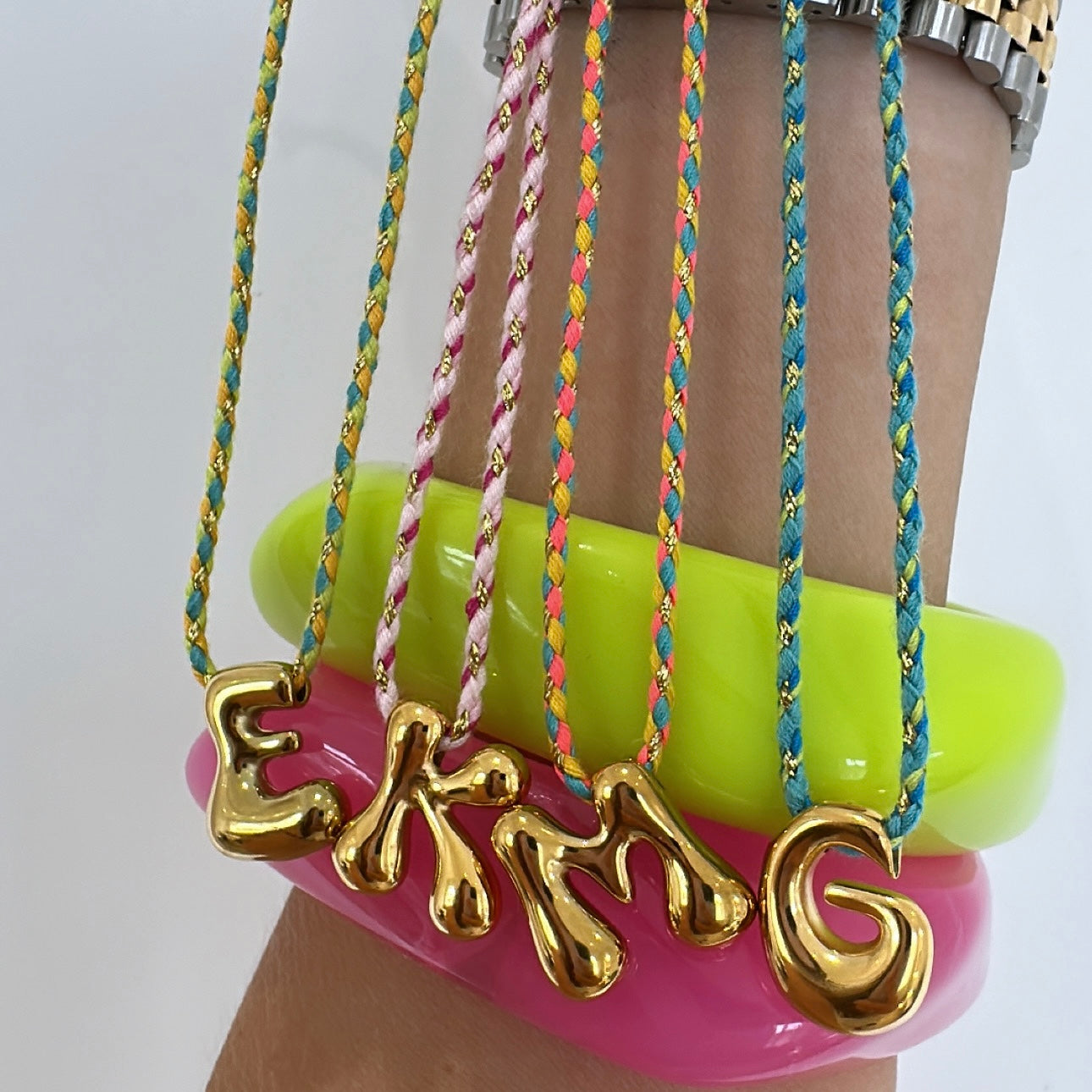 Multi Colour threaded bubble initial bracelet