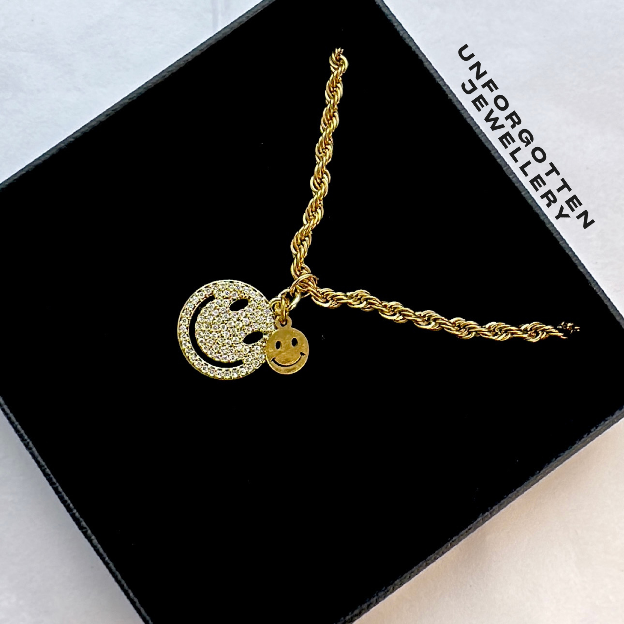 Diamanté double up smiley necklace