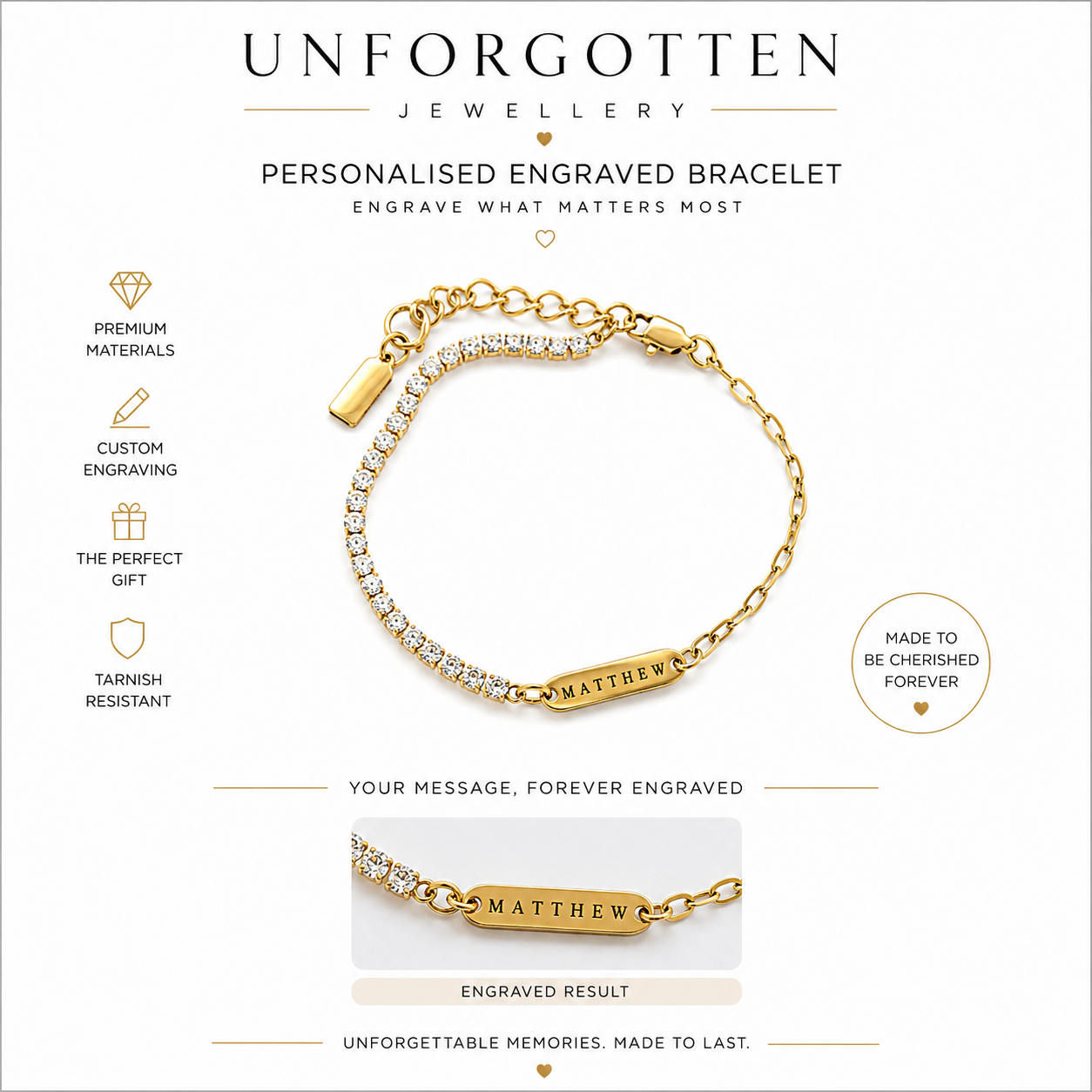 Engraved Diamanté link bracelet