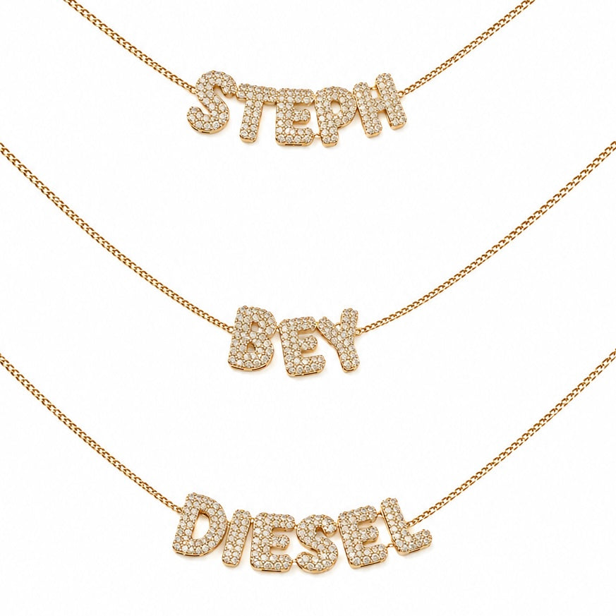 Mini Bubble DIAMANTÉ Name Necklace Single name