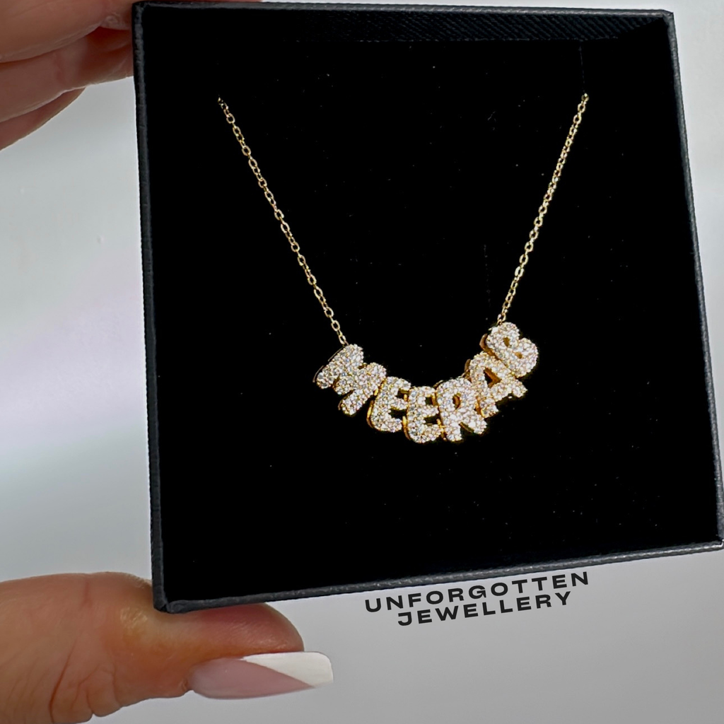 Mini Bubble DIAMANTÉ Name Necklace Single name