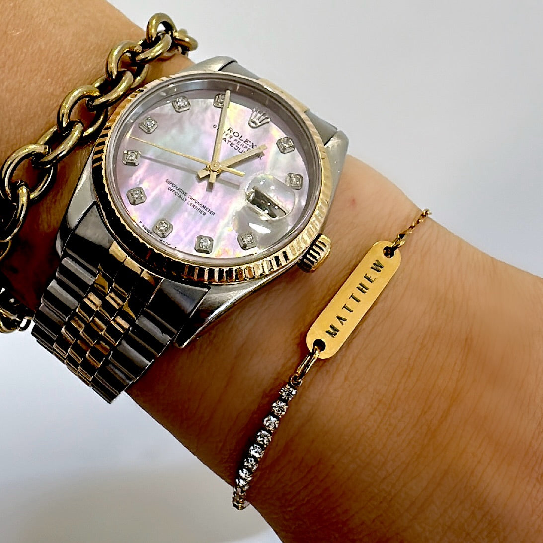 Engraved Diamanté link bracelet