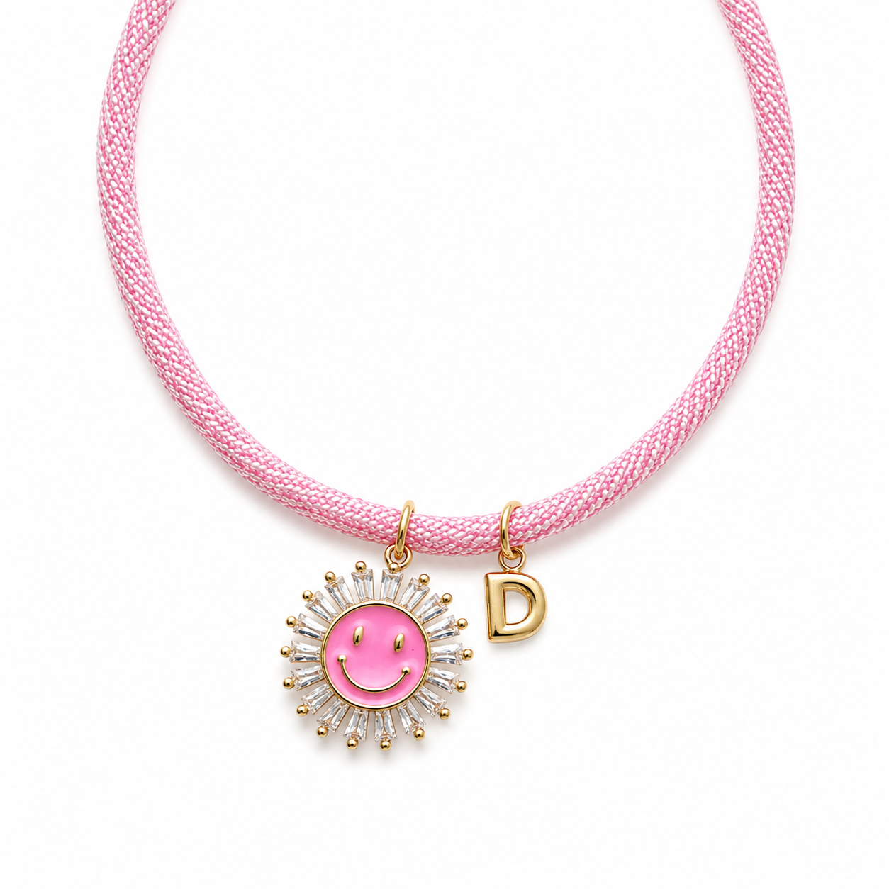 Bubblegum smiley initial necklace