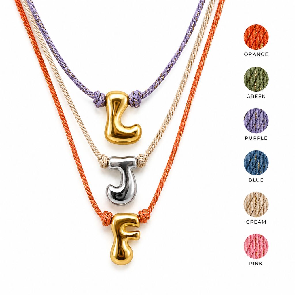 Colour threaded bubble initial necklace
