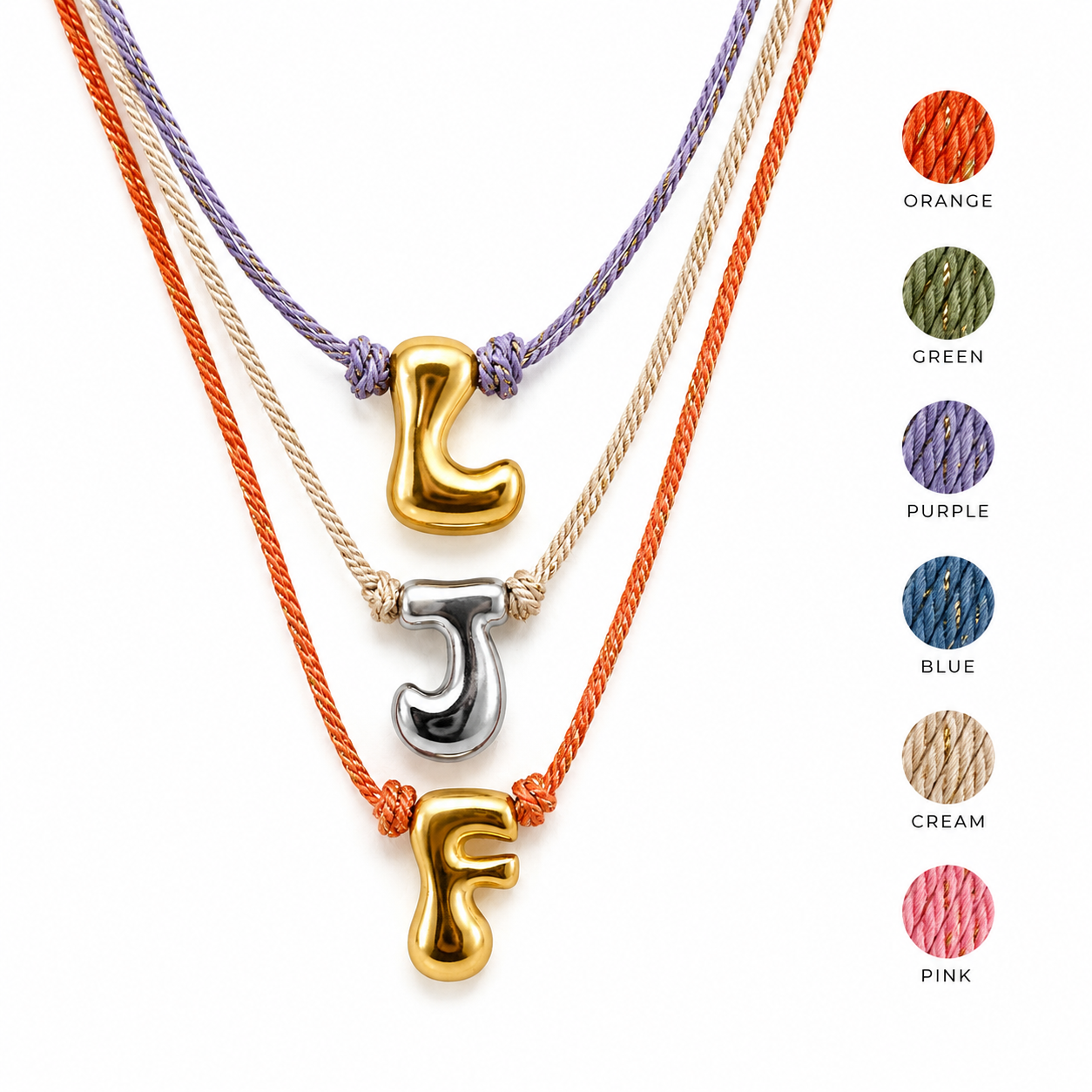 Colour threaded bubble initial necklace