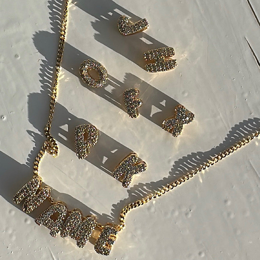 Mini Bubble DIAMANTÉ Name Necklace Single name