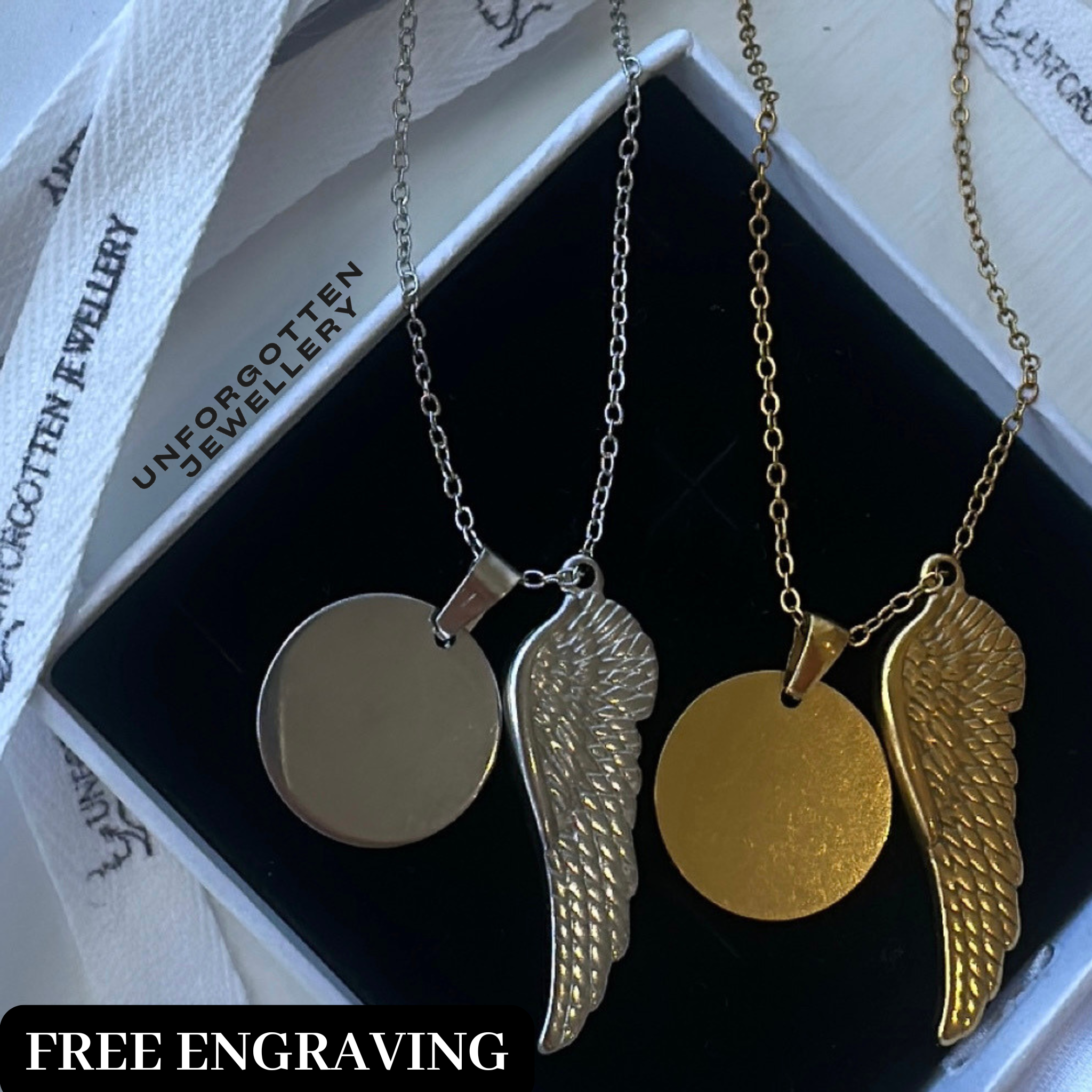 Engraved Angel Wing Necklace