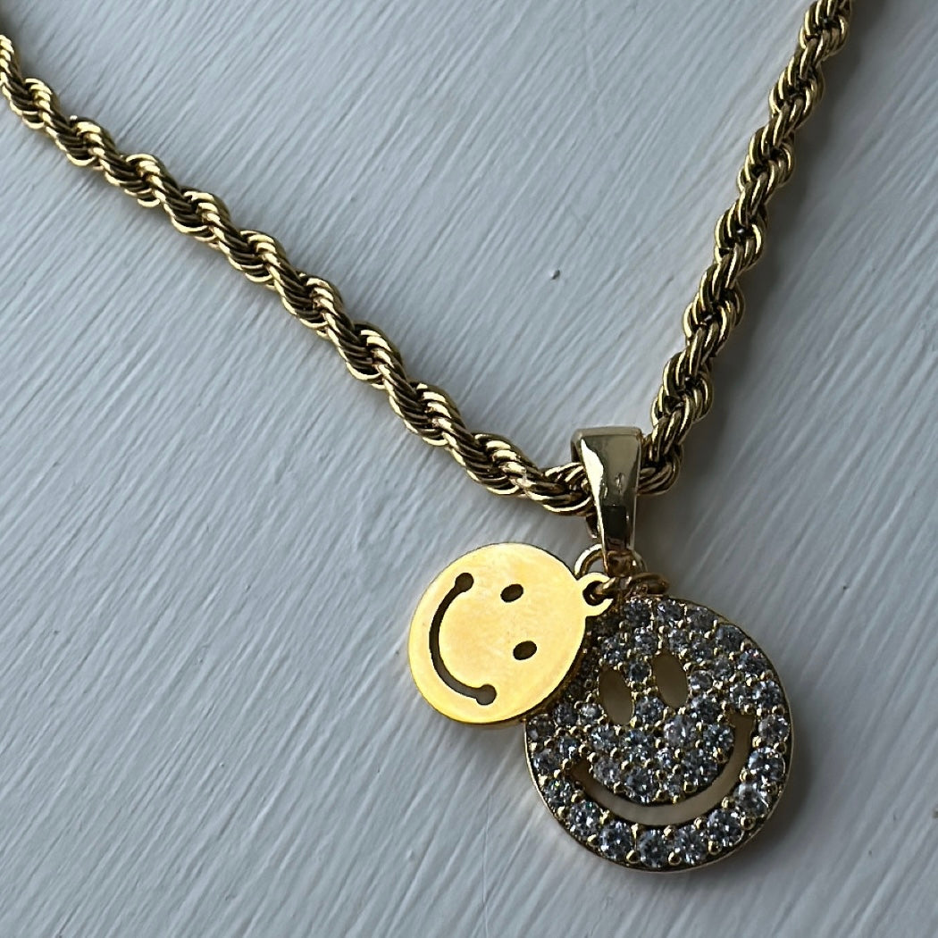 Diamanté double up smiley necklace